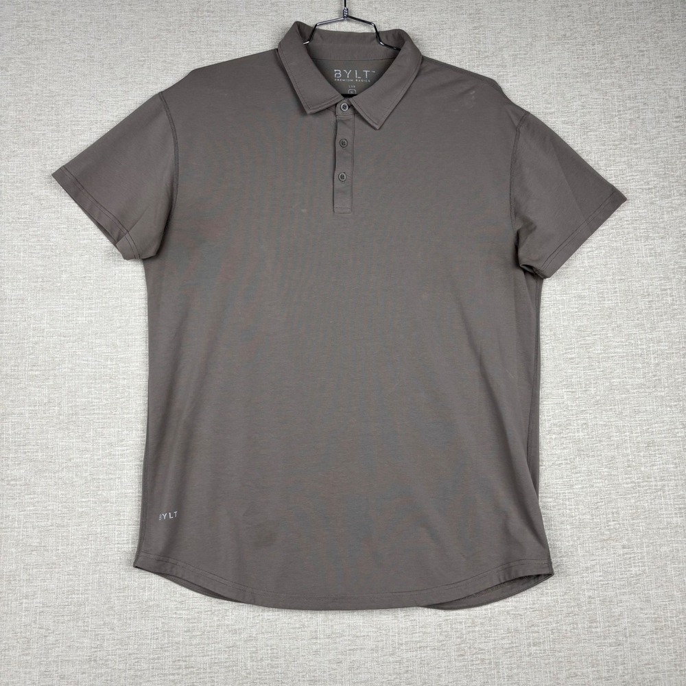BYLT Premium Basics Lux Polo Shirt Mens XL Charcoal Gray Curved Hem Short Sleeve